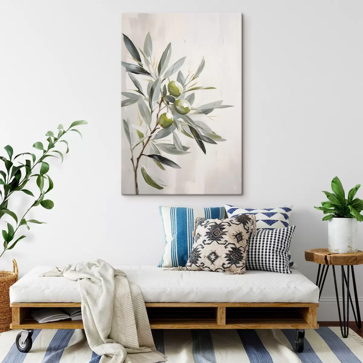 Wandbilder olivenzweig, grüne Früchte, gedämpfte Töne, Blätter, minimal, natürlich, Ölgemälde, botanisch s45109