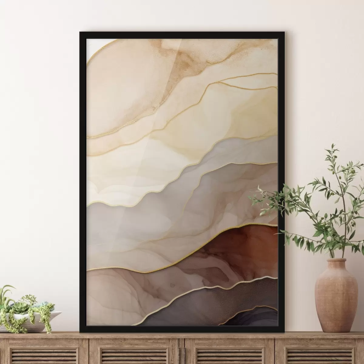 Poster wellen, Creme, durchscheinend, Falten, organisch, glatt, ruhig, textil, luftig f45089