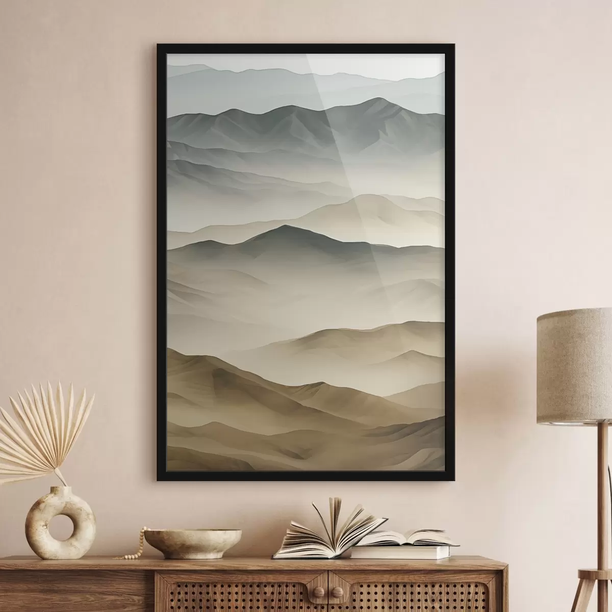 Poster berge, Schichten, Nebel, weicher Farbverlauf, natürlich, beige, abstrakt, Landschaft f45095