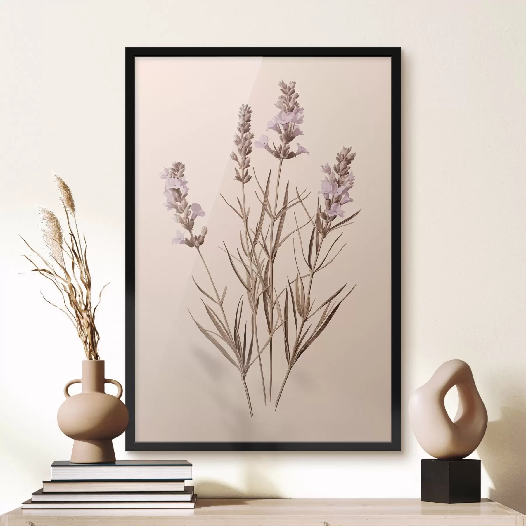 Fototapete lavendel, botanisch, beige Hintergrund, zart lila, Blätter, floral, natürlich, Stiel f45100