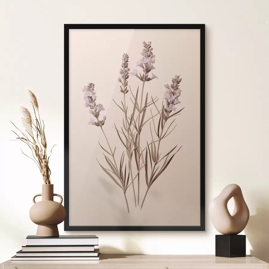 Fototapete lavendel, botanisch, beige Hintergrund, zart lila, Blätter, floral, natürlich, Stiel f45100