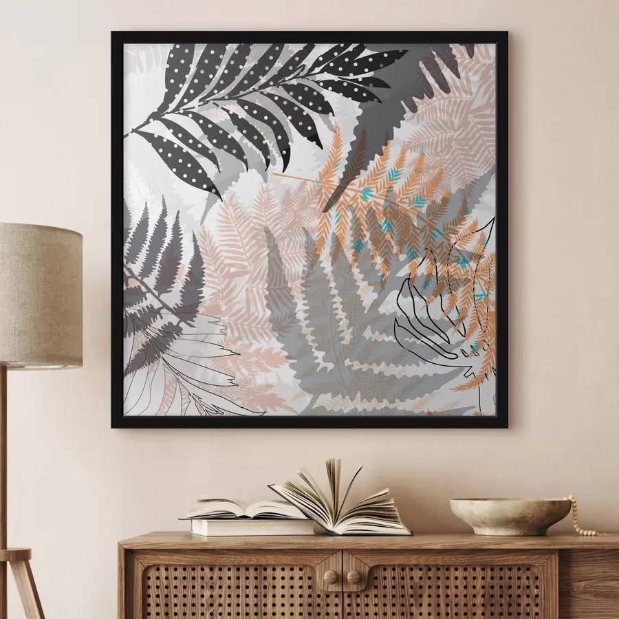 Fototapete tropische Blätter, Grafik, Textur, beige und schwarz, Silhouette, zeitgenössisch, Pflanze f45103