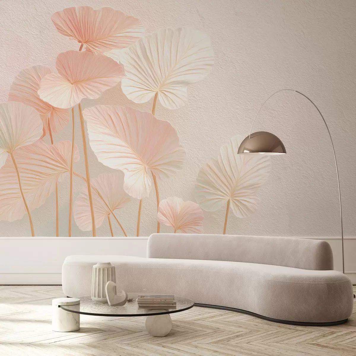 Fototapete Elegante große tropische Blätter in zartrosa Farbe w09252v1