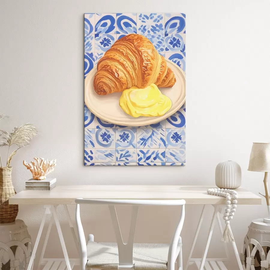 Wandbilder Croissant mit Butter auf einem Teller s45146