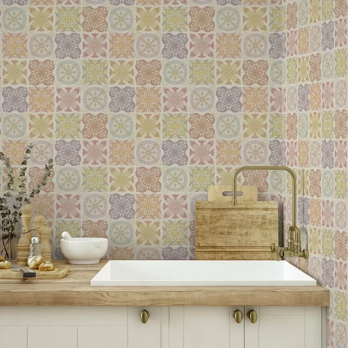 Tapete Farbige geometrische Kachelornamente a00284