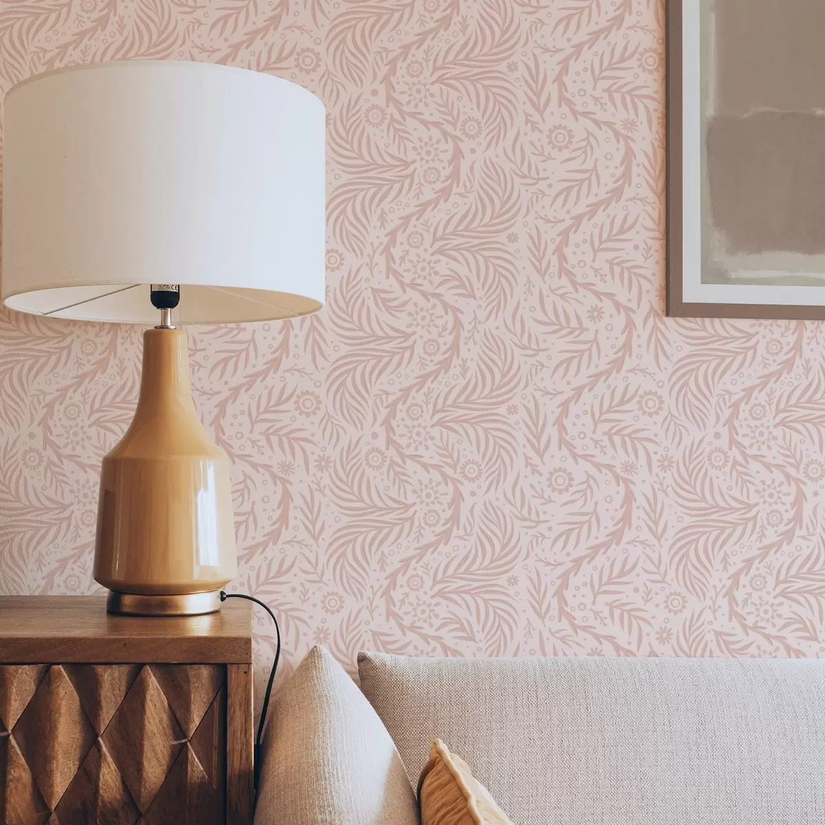 Tapete Blassrosa Blumenelemente auf einem rosa Hintergrund a00290