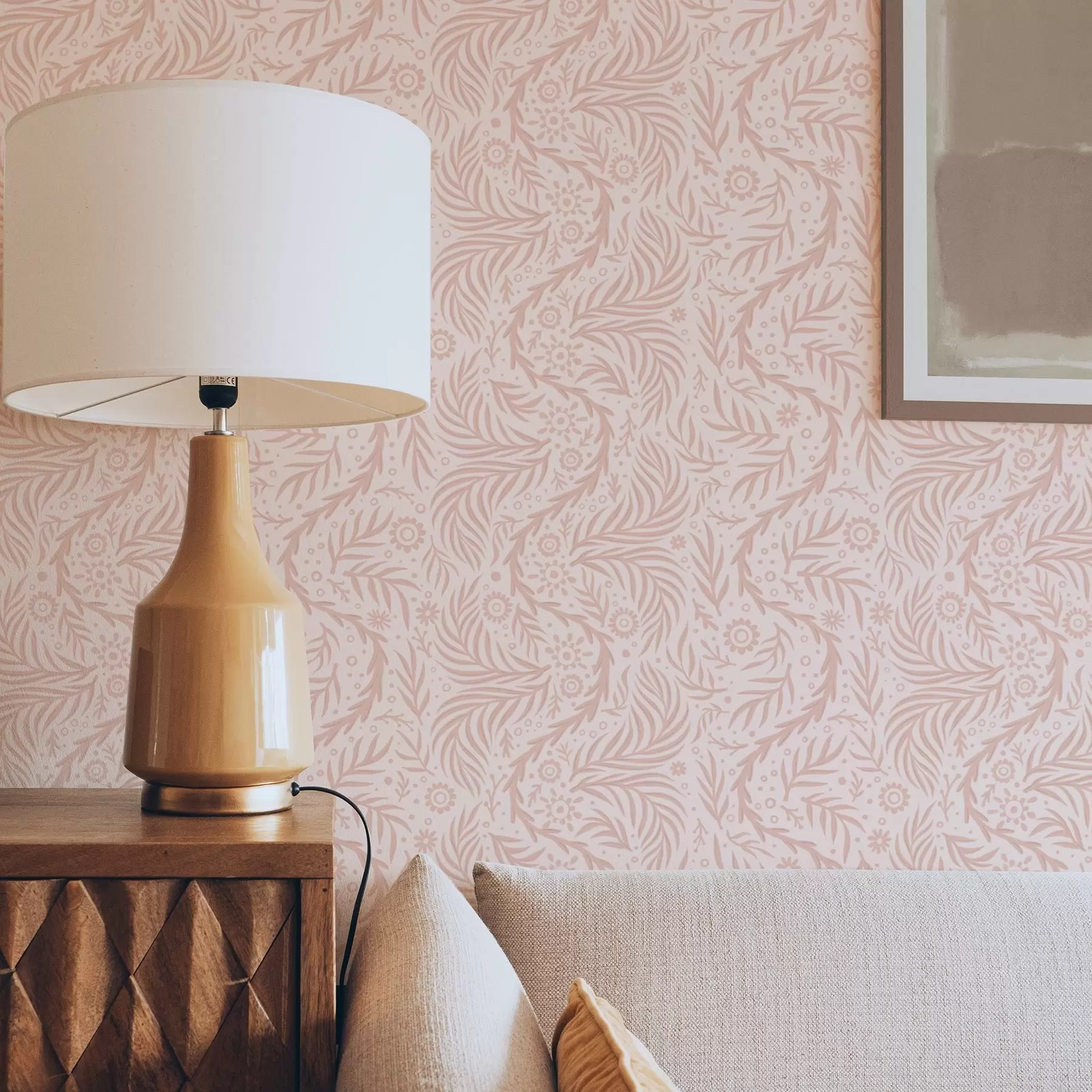 Fototapete Blassrosa Blumenelemente auf einem rosa Hintergrund a00290