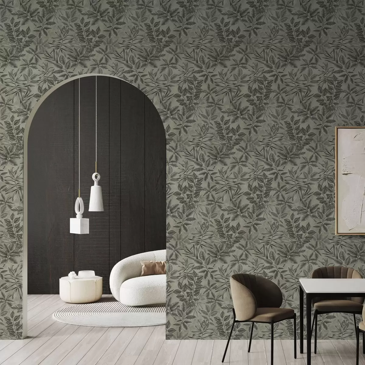 Tapete Graue tropische Blätter in verschiedenen Formen auf einem Vintage-Hintergrund a00297