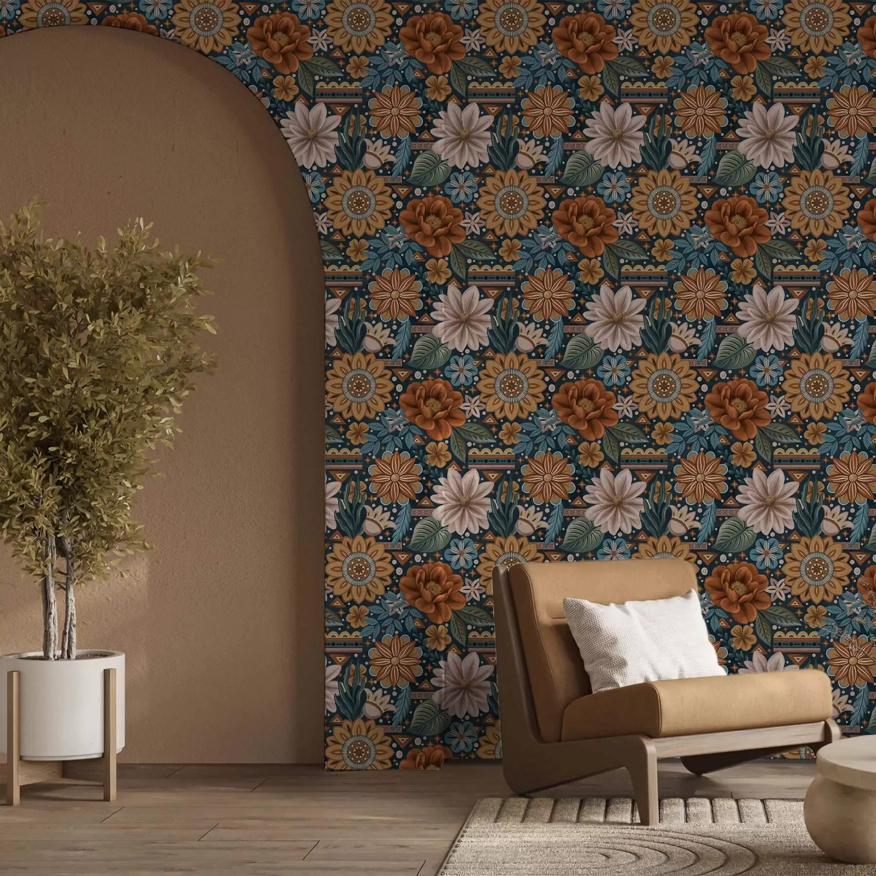 Fototapete Helle dekorative Blumen mit geometrischen Elementen a00305