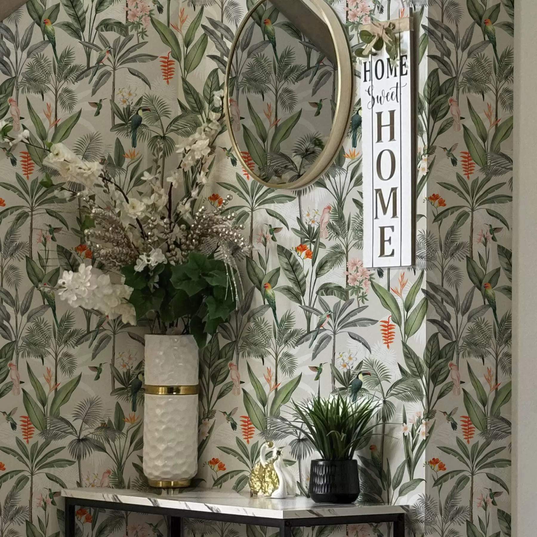 Fototapete Tropische Vögel zwischen Palmenblättern a00308