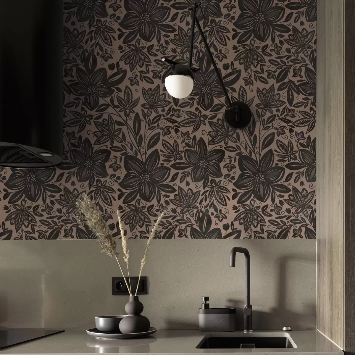 Tapete Schwarzes und rosa ethnisches Blumenmuster und rosa ethnisches Blumenmuster a00351