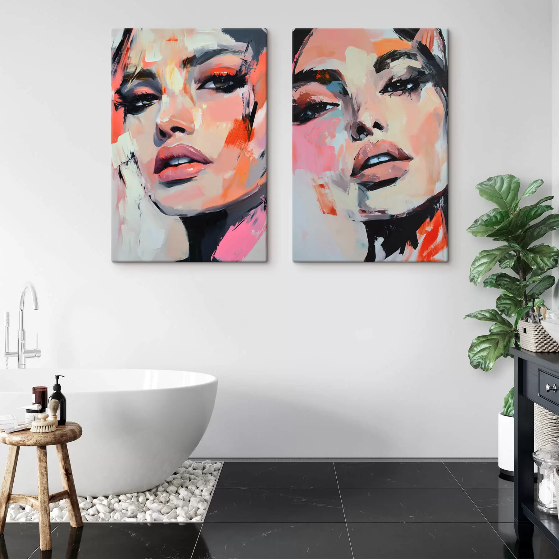 Wandbilder Porträts von Frauen mit nachgeahmten Strichen m00508