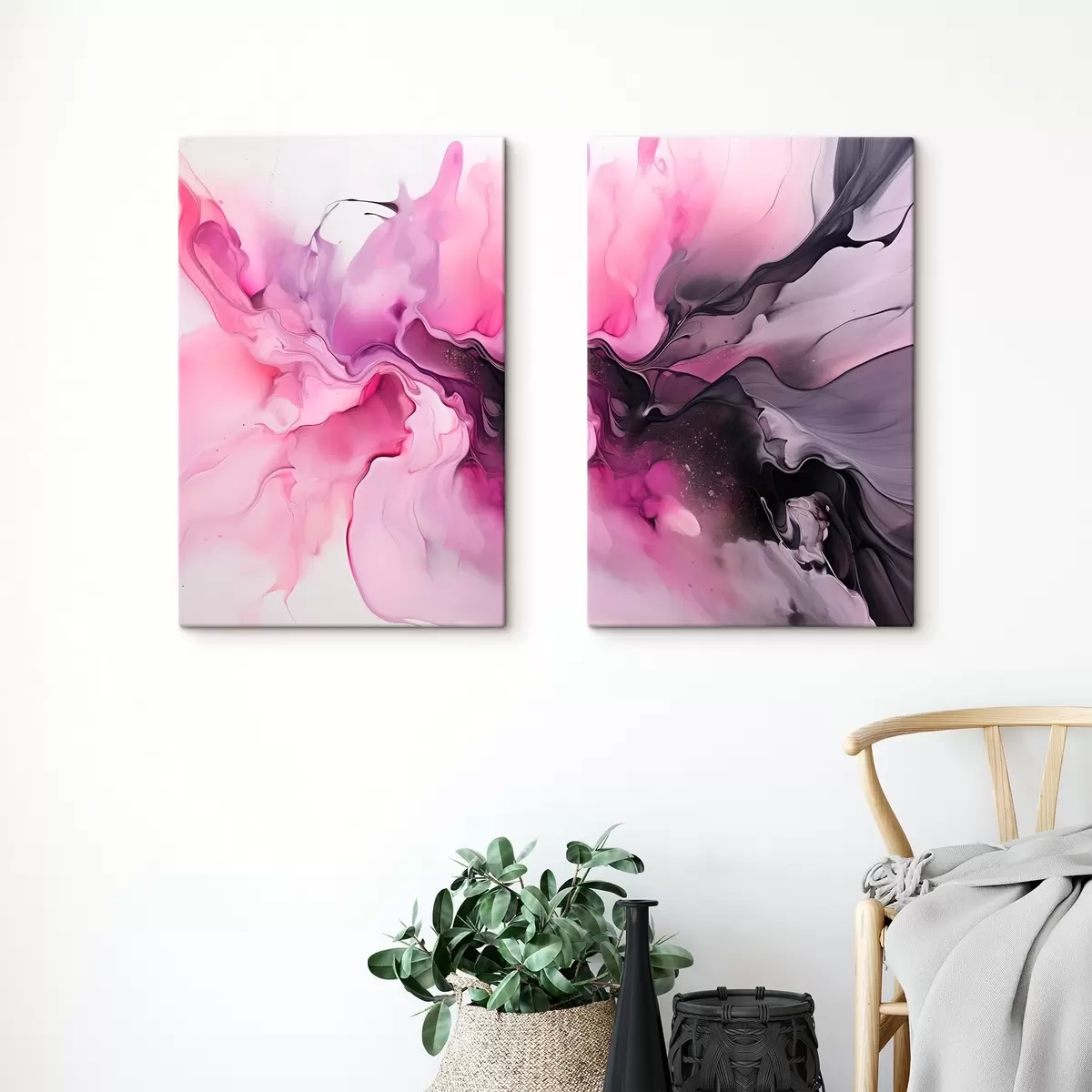 Wandbilder Abstrakte Wirbel aus Rosa, Lila und Schwarz gehen in einer fließenden, organischen Komposition ineinander über und erzeugen ein Gefühl von Bewegung m00532