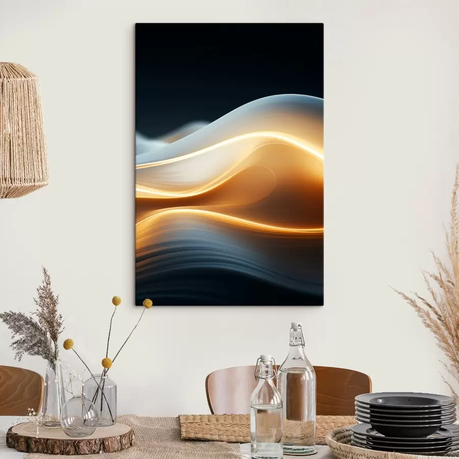 Wandbilder Abstrakte fließende Formen mit orangefarbenen Linien, glatte Kurven und Linien, dynamische Komposition, dunkler Hintergrund s45183