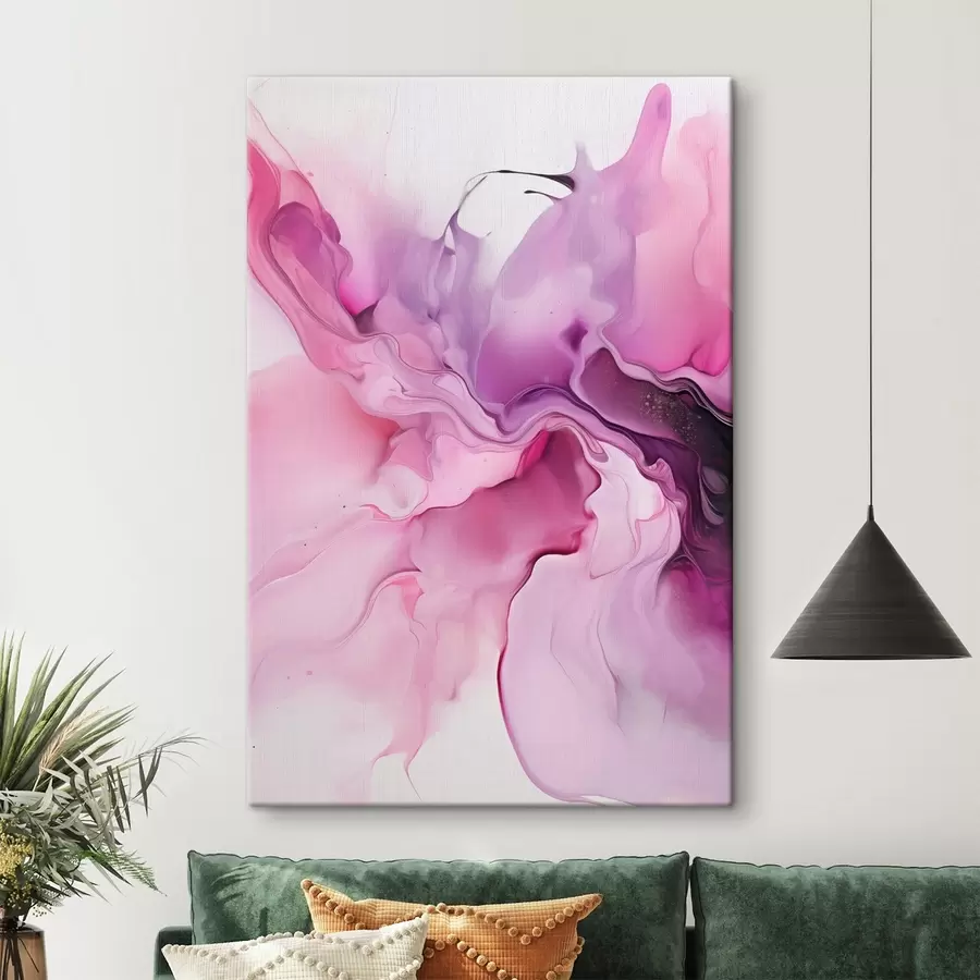 Wandbilder Abstrakte Wirbel aus Rosa, Lila und Schwarz gehen in einer fließenden, organischen Komposition ineinander über und erzeugen ein Gefühl von Bewegung s45195