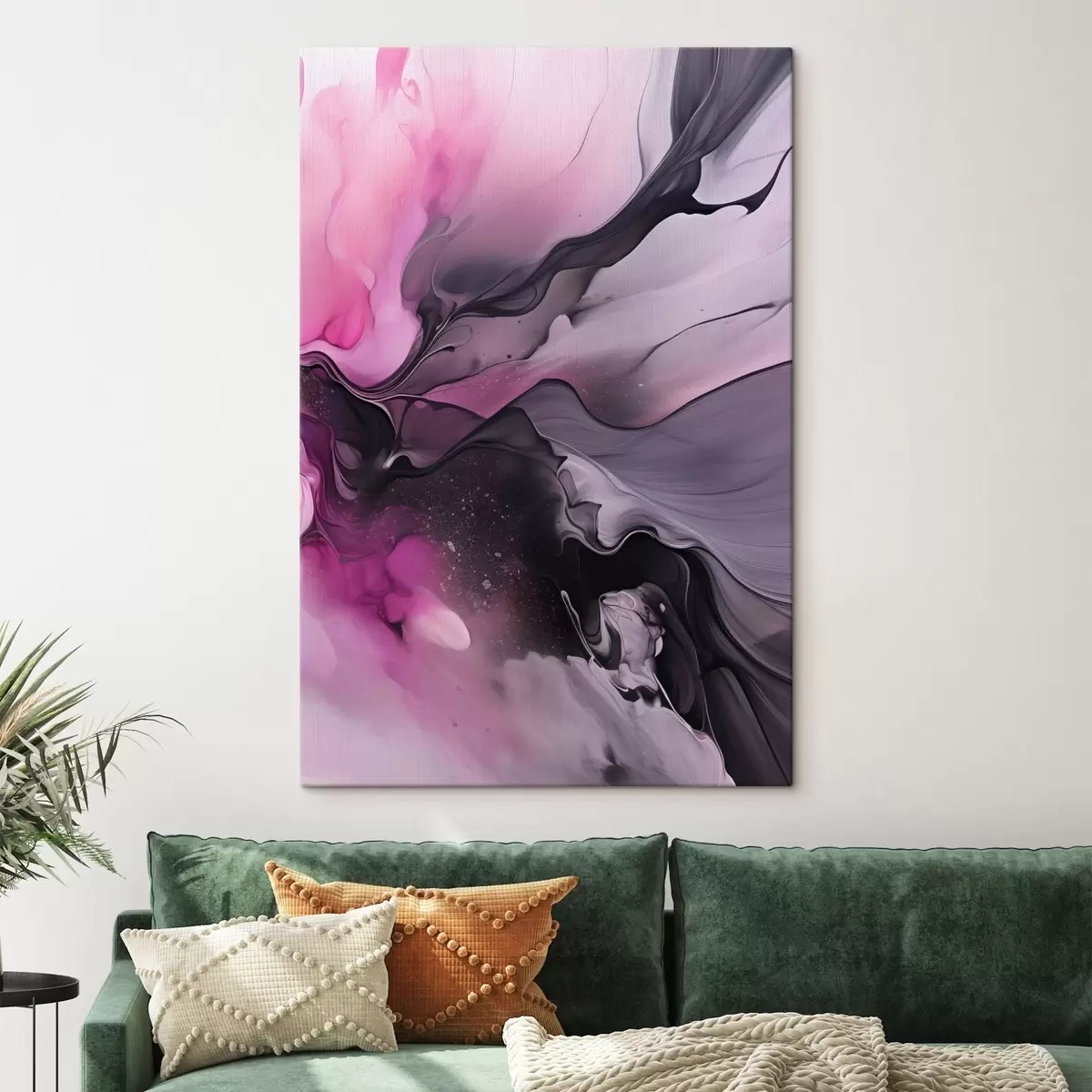 Wandbilder Abstrakte Wirbel aus Rosa, Lila und Schwarz gehen in einer fließenden, organischen Komposition ineinander über und erzeugen ein Gefühl von Bewegung s45196