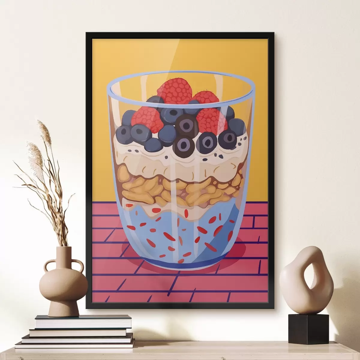 Poster Glas mit Joghurt, Beeren und Müsli f45216