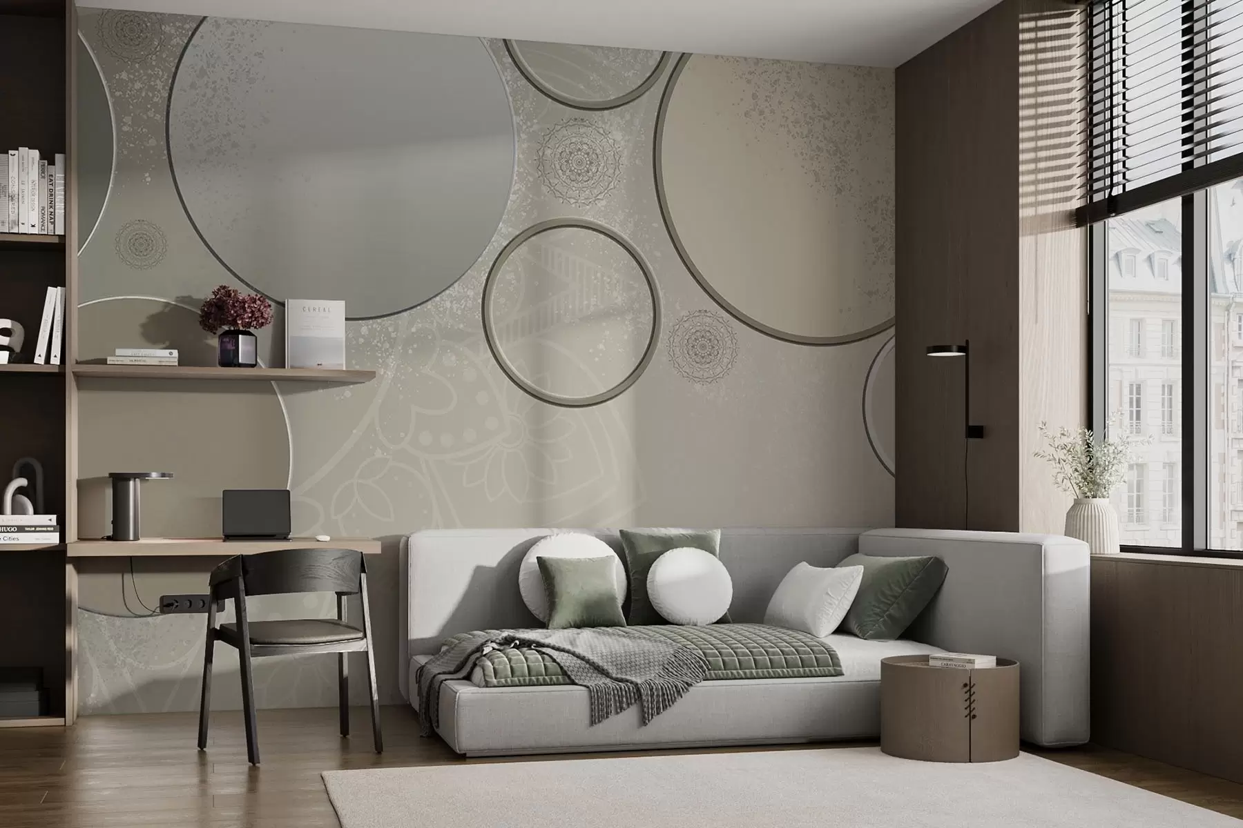 Fototapete Eine Vielzahl von Kreisen auf einem durchscheinenden Hintergrund w09181