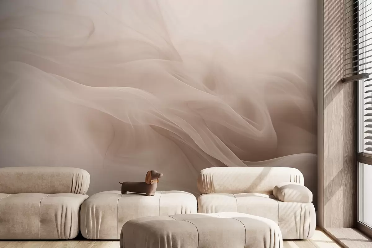 Fototapete Weiche beigefarbene rauchige Wellen im abstrakten Stil w09273v1