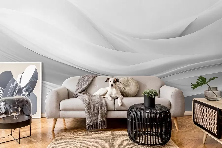 Fototapete Graue Stoffwellen im minimalistischen abstrakten Stil w09279v1