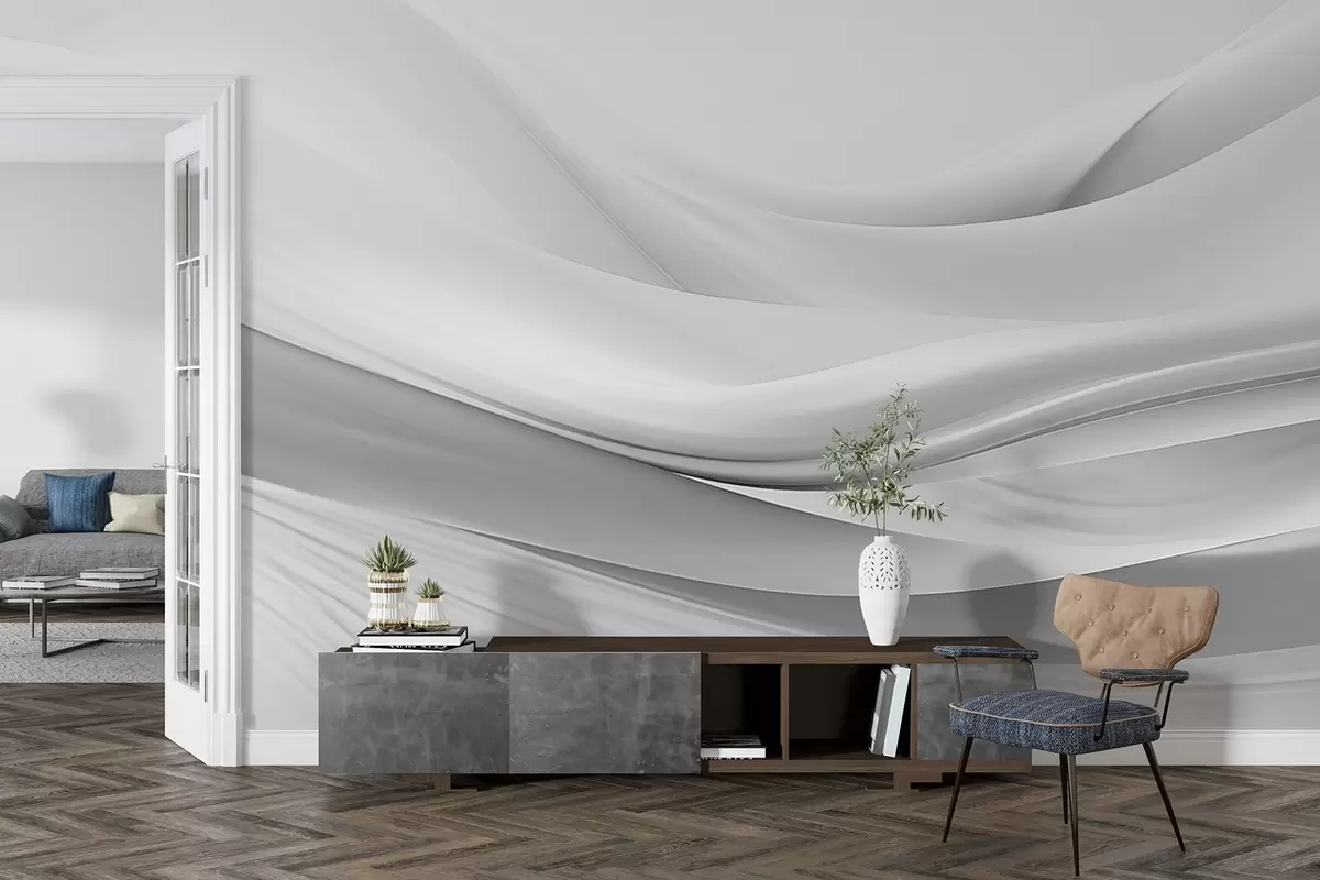 Fototapete Graue Stoffwellen im minimalistischen abstrakten Stil w09279v1