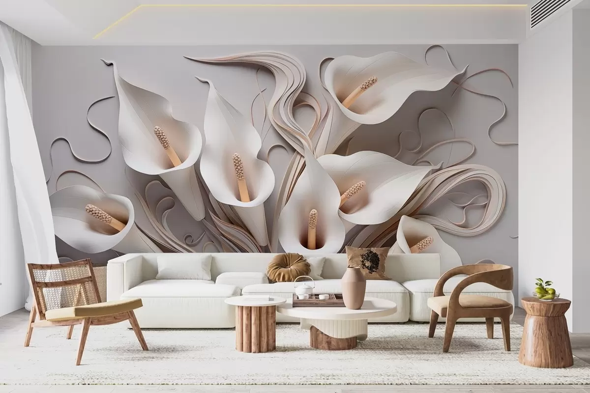 Fototapete Volumetrische Calla-Lilien in Cremetönen mit 3D-Effekt w09281