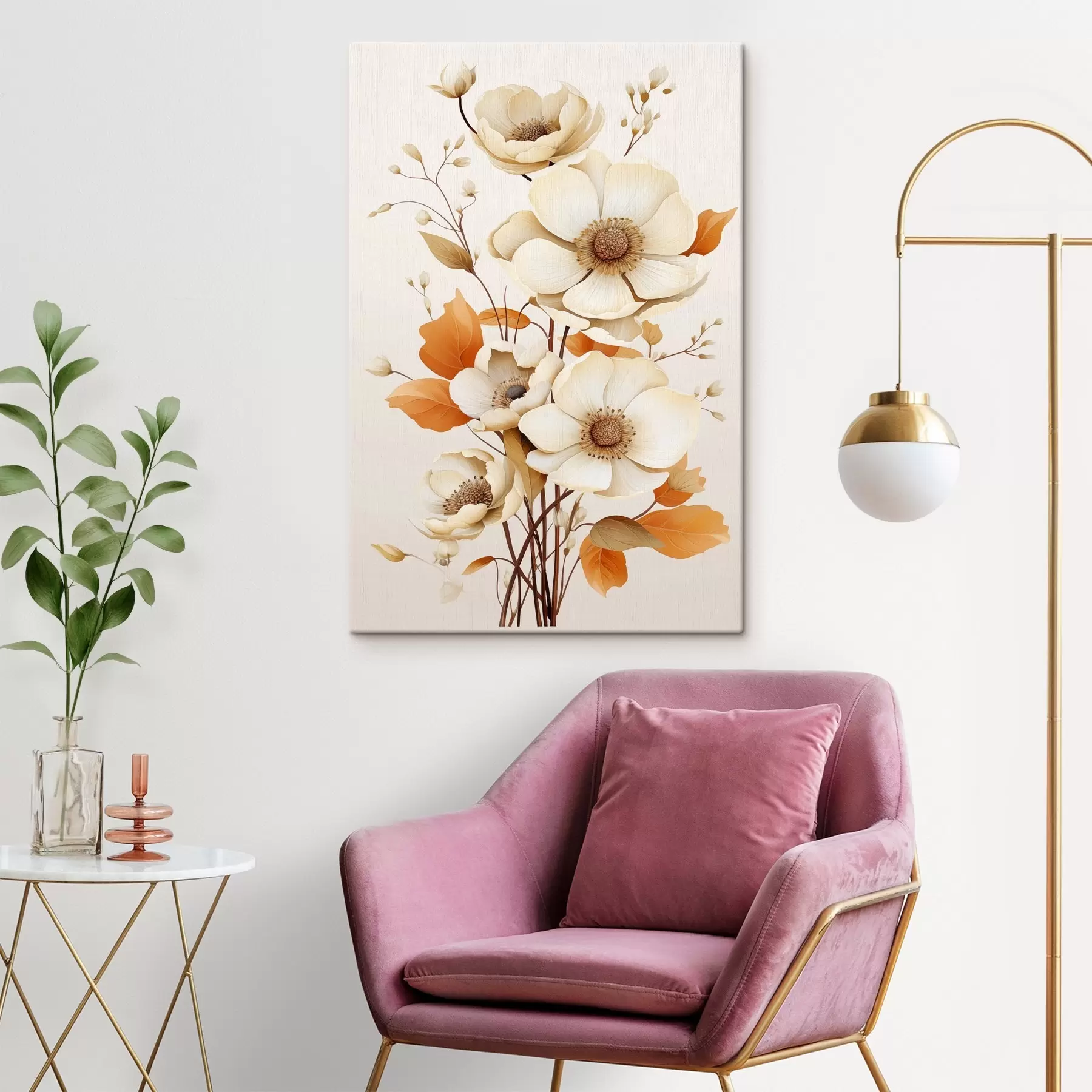 Wandbilder Helle Blumen auf beigem Hintergrund s44549