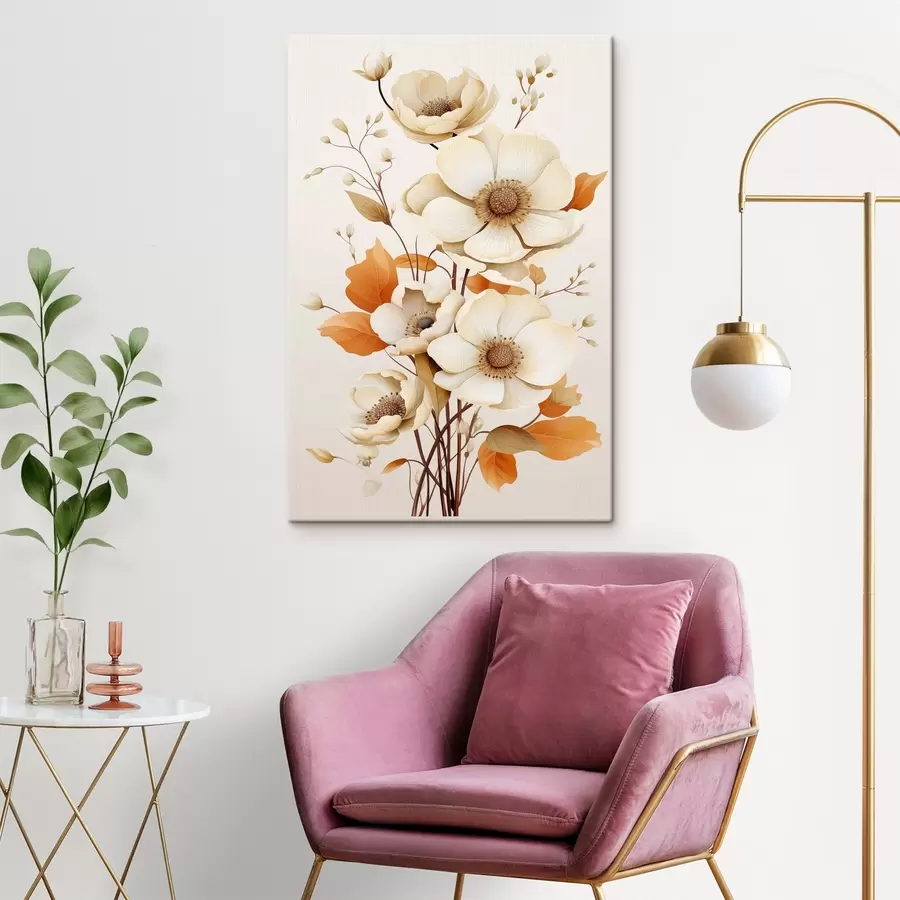 Wandbilder Helle Blumen auf beigem Hintergrund s44549