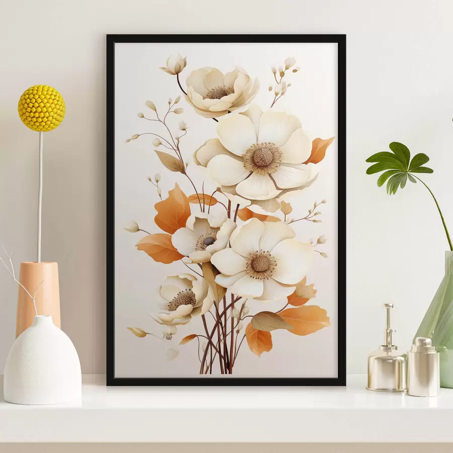 Fototapete Helle Blumen auf beigem Hintergrund f44549