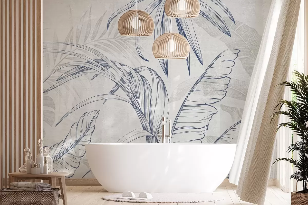 Fototapete Blätter auf Hintergrund mit Nachahmung Unschärfe und Textur w04362v1