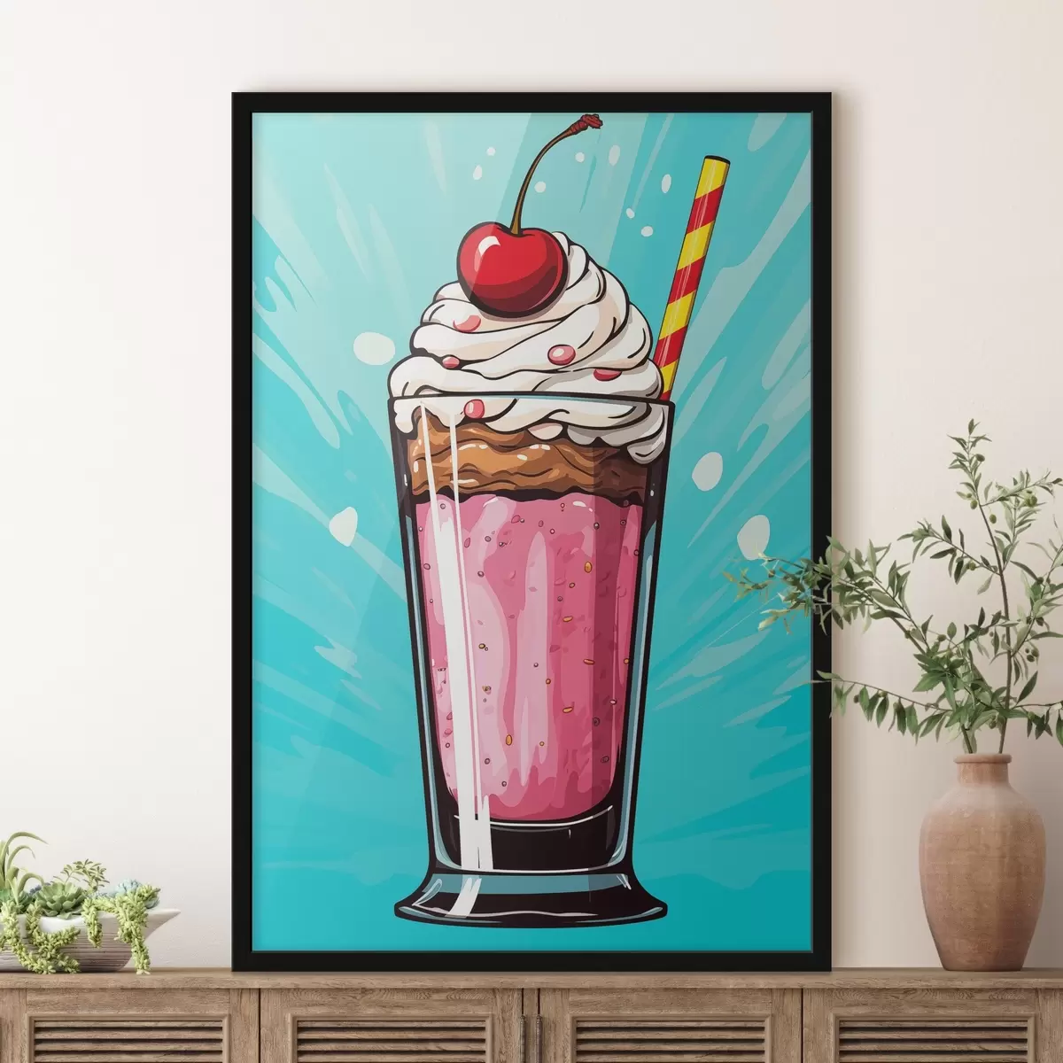 Poster Erdbeermilchshake mit Kirschen f45273