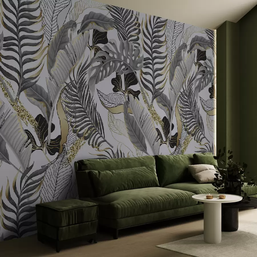 Fototapete Tropische Blätter grau auf weißem Hintergrund u71888