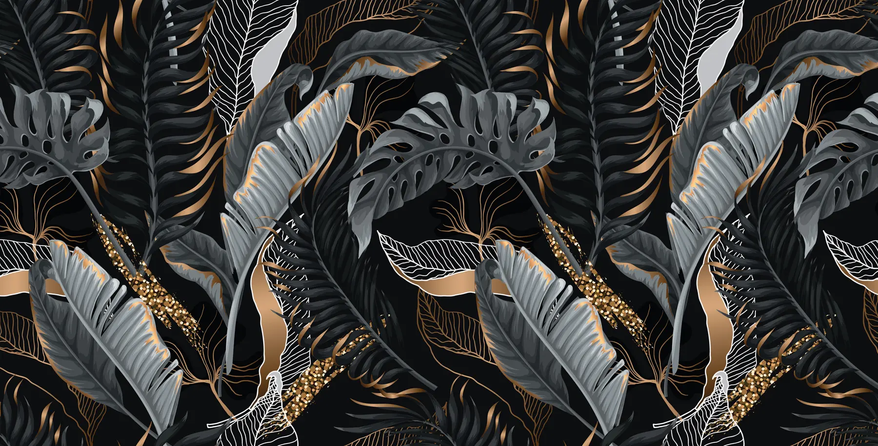 Fototapete Tropisches Blattwerk auf schwarzem Hintergrund u71889