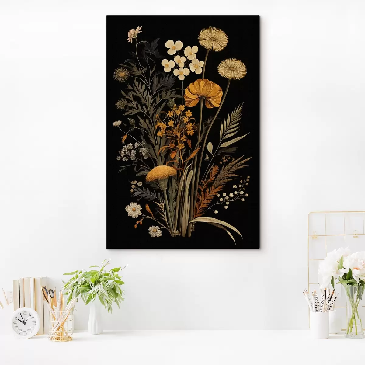 Wandbilder Wildblumen in dunklen Farben s45271