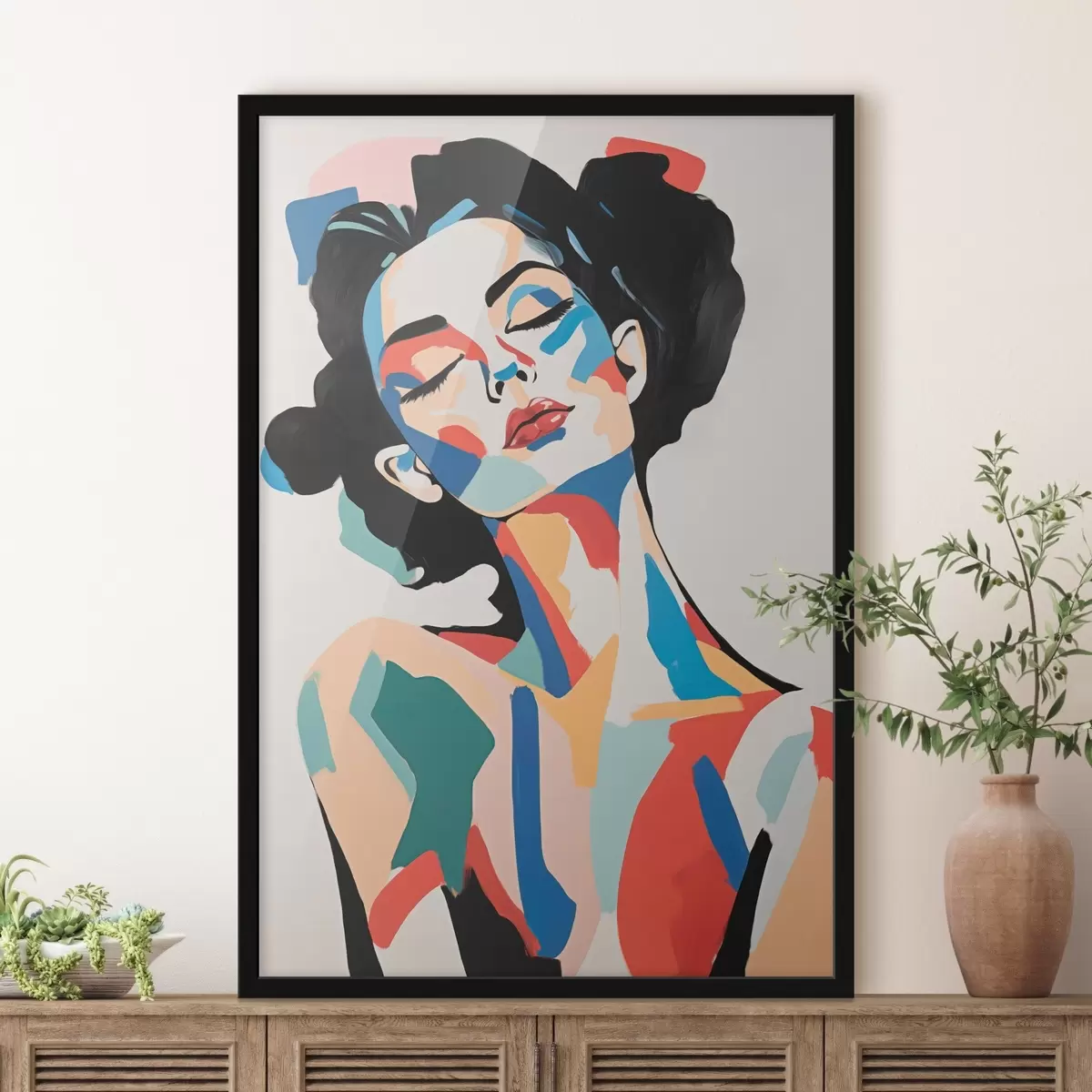 Poster Abstraktes Porträt einer Frau mit Nachahmung von Pinselstrichen f45234