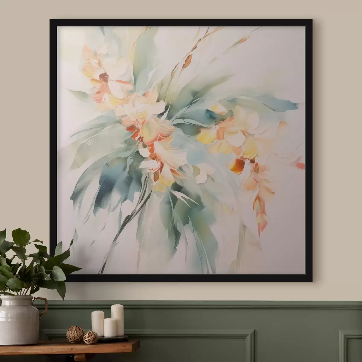 Poster Abstrakte Blumen im Laub f45305