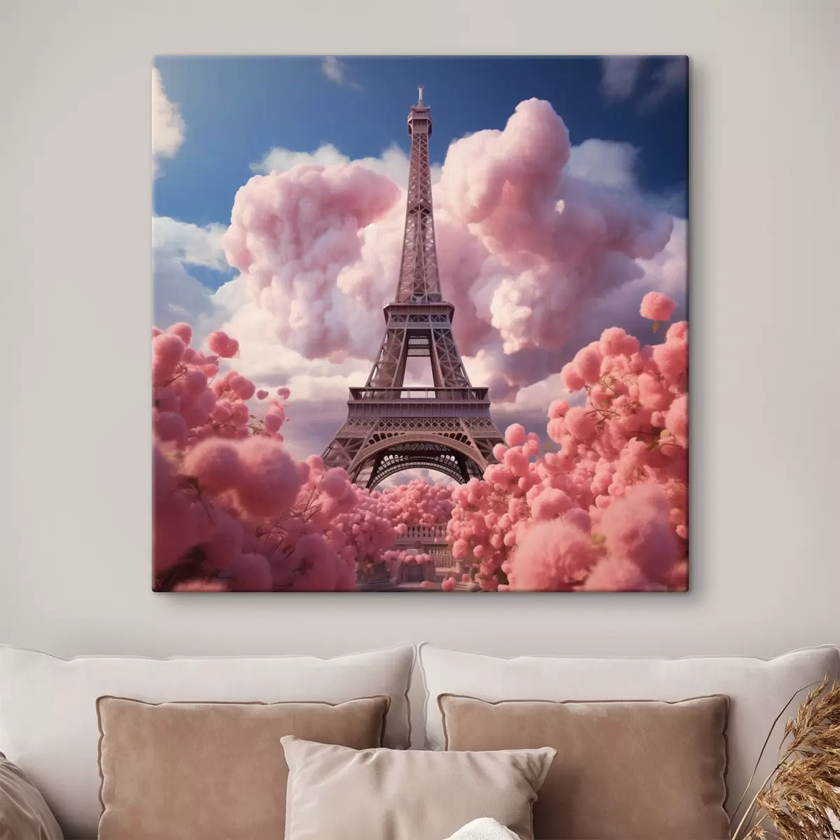 Wandbilder Eiffelturm in rosa Wolken im Fantasy-Stil s45036