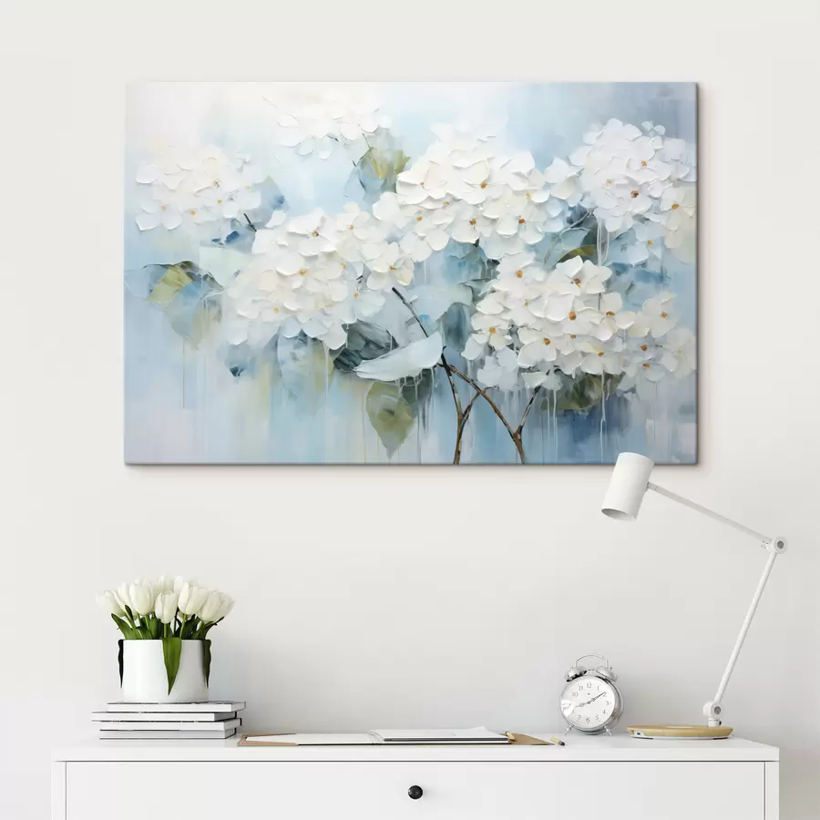 Wandbilder Blühende weiße Hortensien im Stil der Ölmalerei s45051