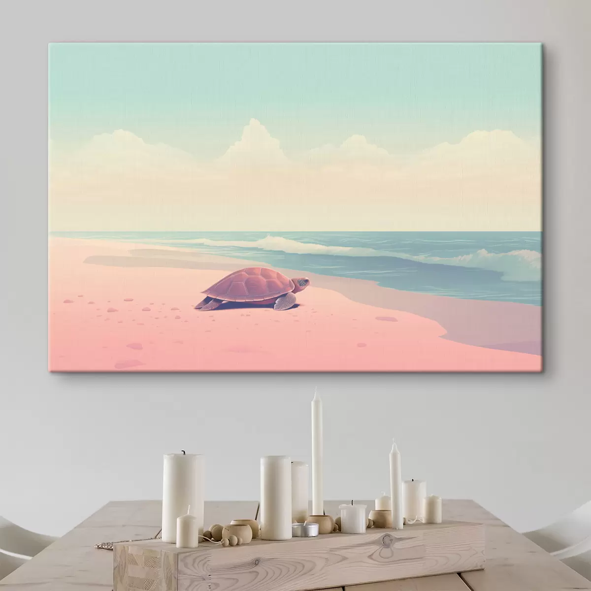 Wandbilder Meeresschildkröte an einem rosa Strand: minimalistische Landschaft s45059
