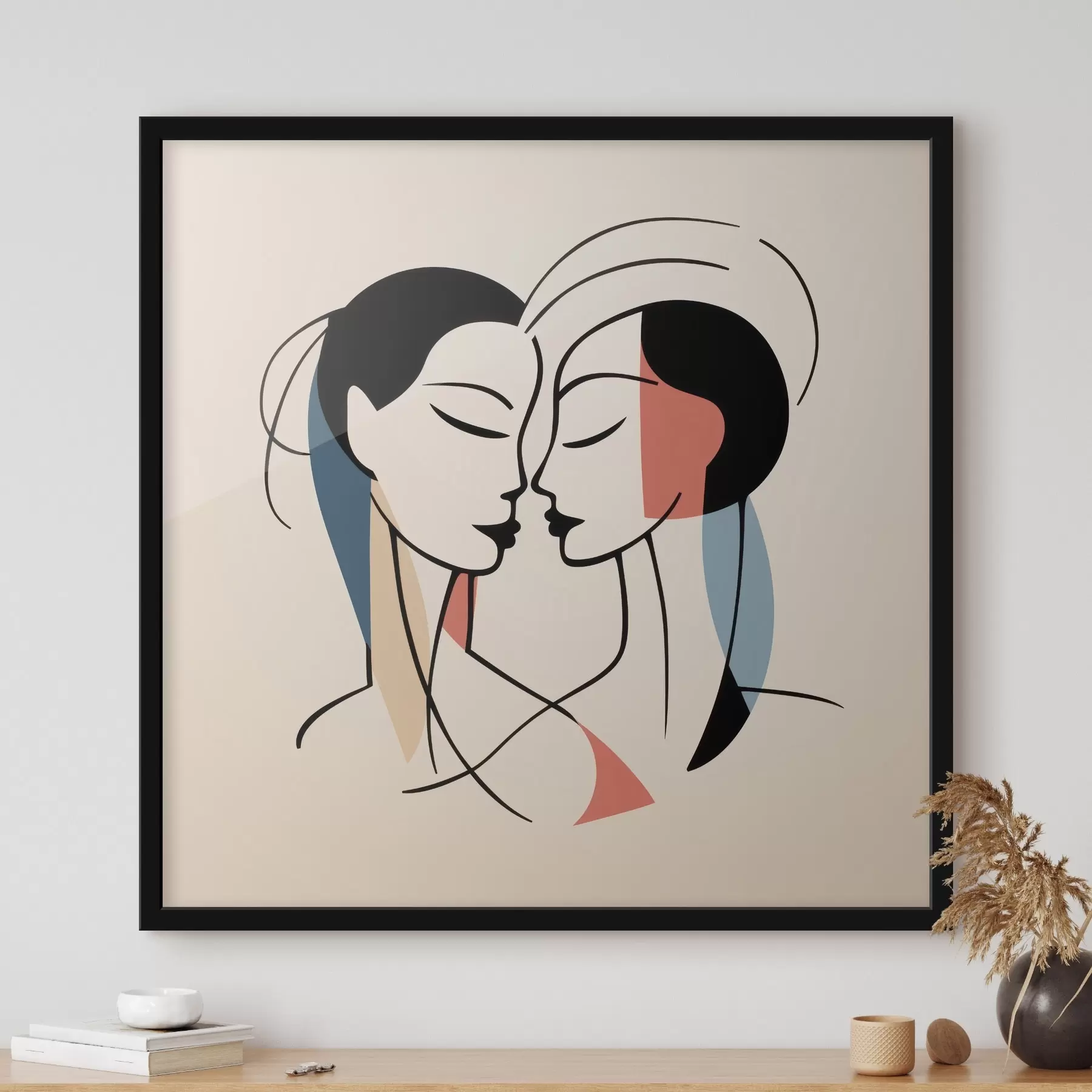 Fototapete Zwei Gesichter im abstrakten Stil mit bunten Elementen f45037