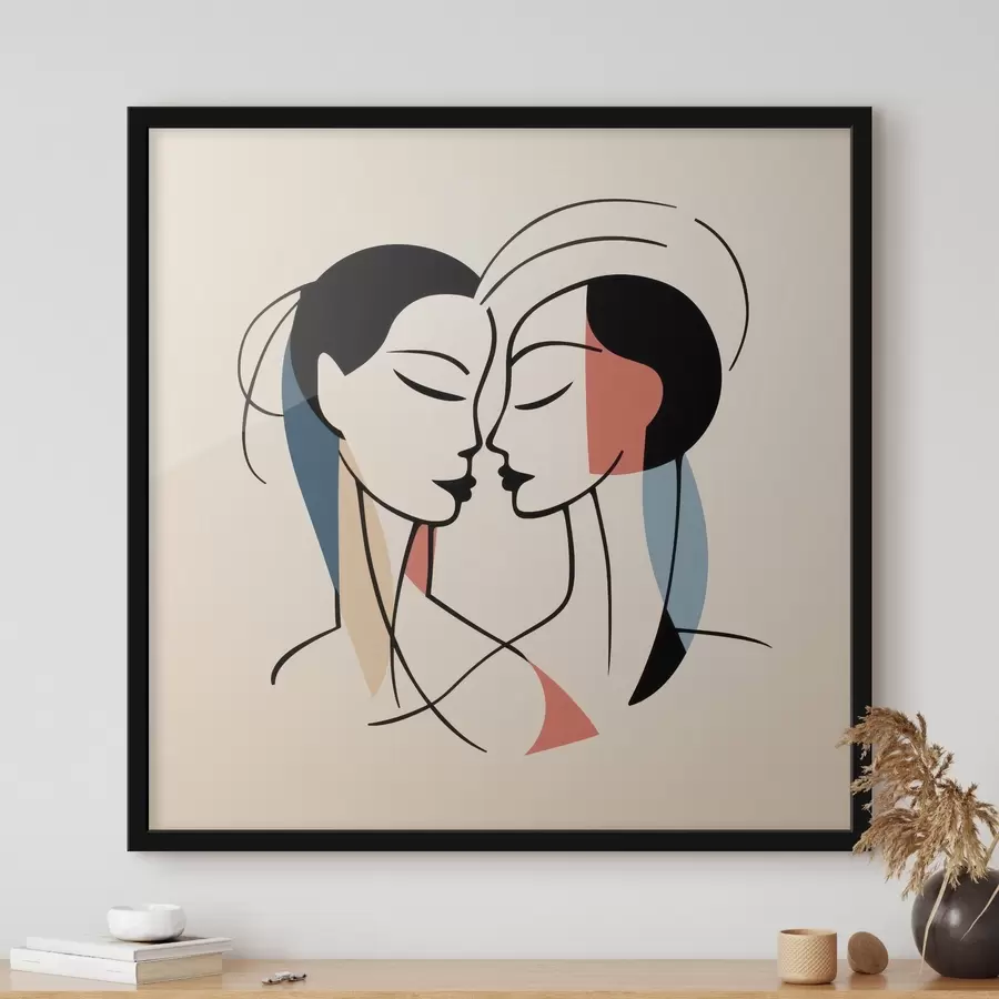 Fototapete Zwei Gesichter im abstrakten Stil mit bunten Elementen f45037