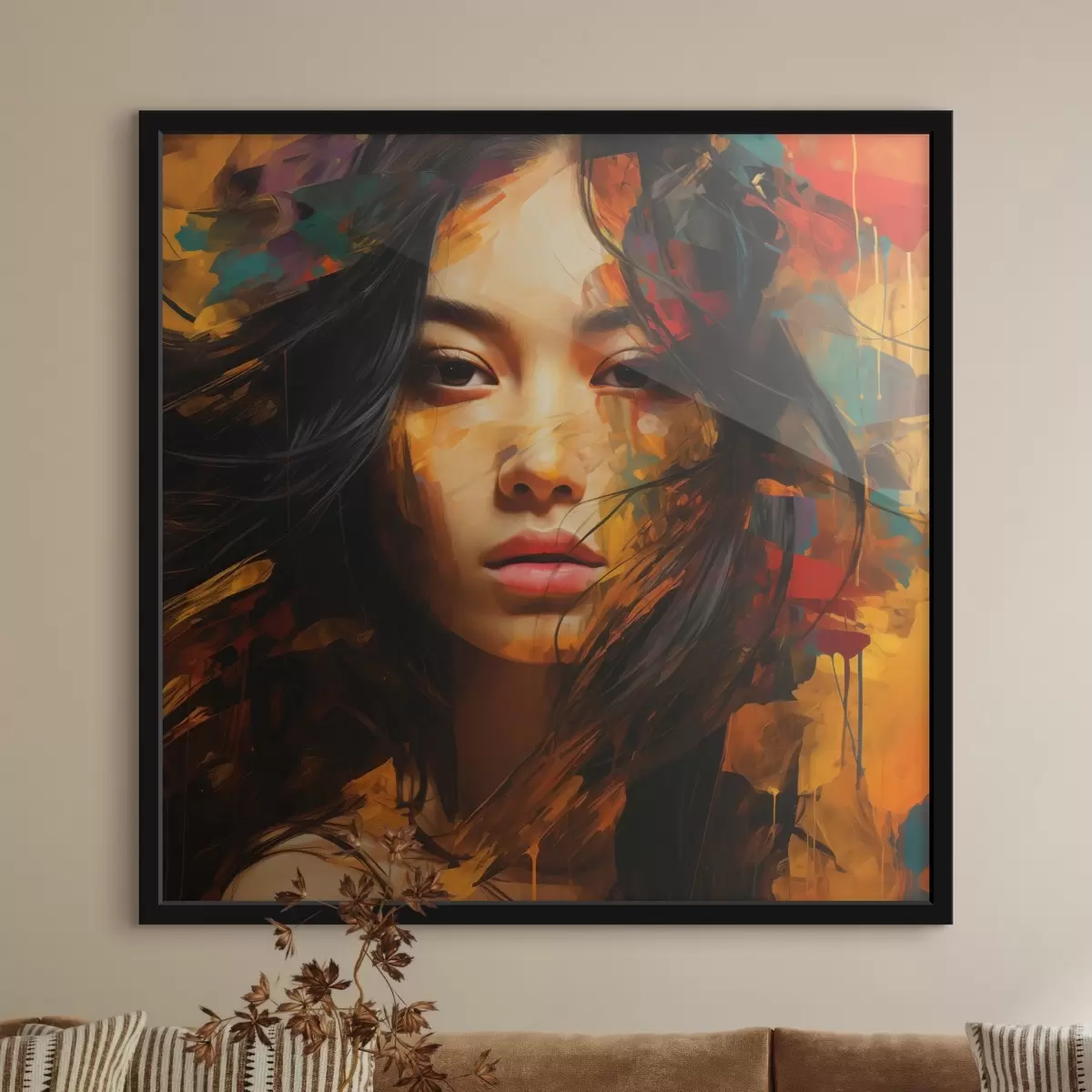 Poster Porträt einer Frau in abstraktem Kunststil f45039