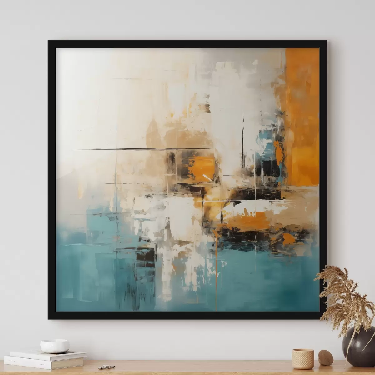 Poster Zeitgenössische Kunst mit strukturierten Pinselstrichen und hellen Akzenten f45041