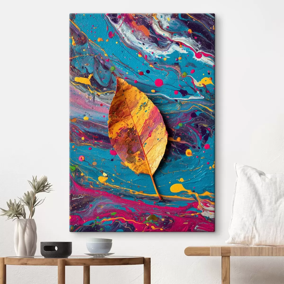 Wandbilder Helle Blatt auf einem bunten Hintergrund: abstrakte Zusammensetzung s45245