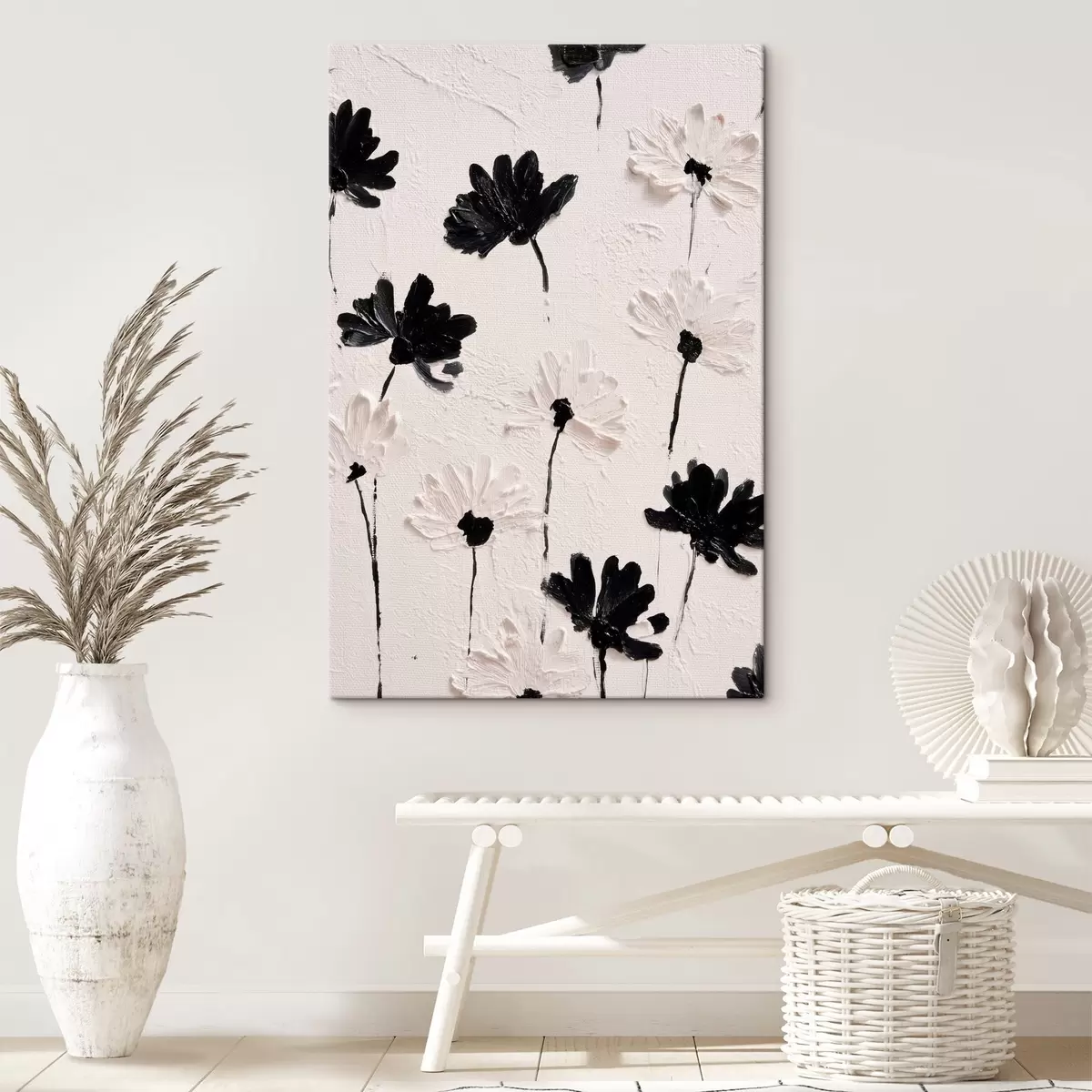 Wandbilder Volumetrische Blumen: Impasto-Komposition in monochromen Tönen s45247