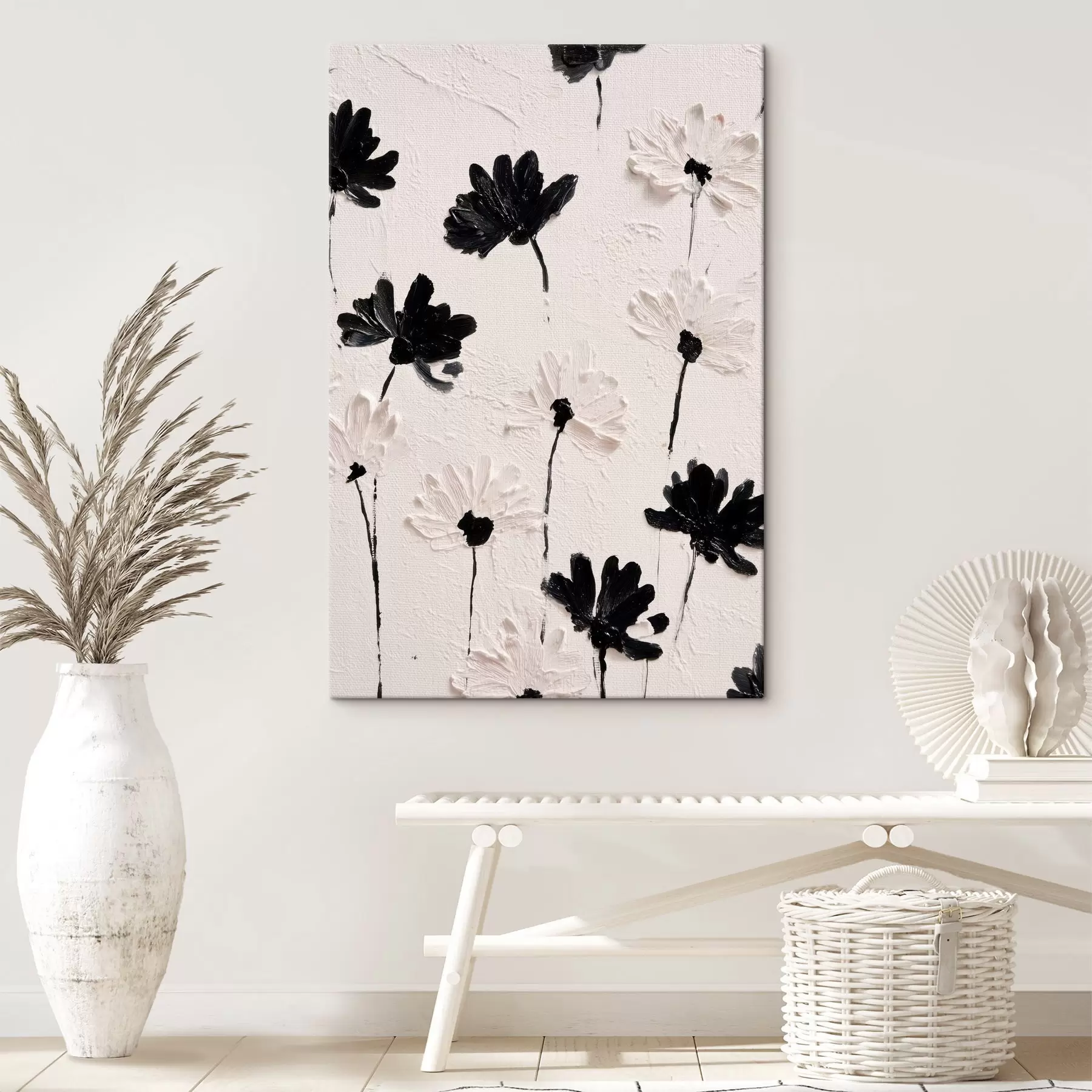 Wandbilder Volumetrische Blumen: Impasto-Komposition in monochromen Tönen s45247