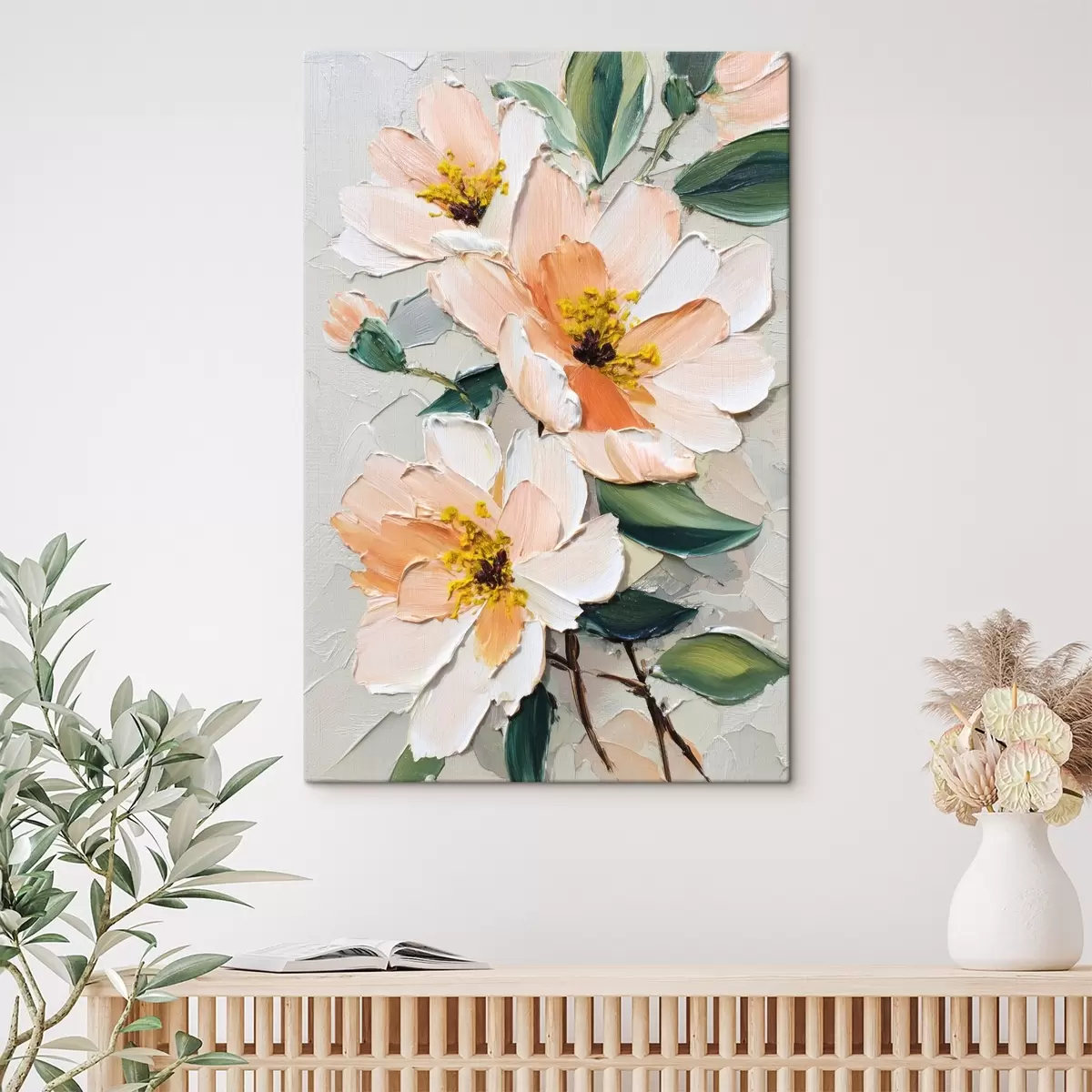 Wandbilder Blüten mit weißen Blütenblättern und gelber Mitte s45262