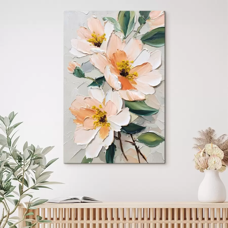 Wandbilder Blüten mit weißen Blütenblättern und gelber Mitte s45262