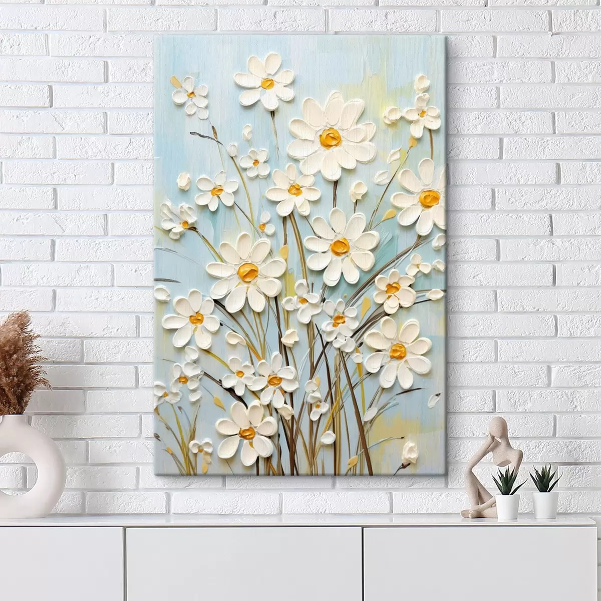 Wandbilder Strukturierte Gänseblümchen: Impasto-Kunst mit ausdrucksstarken Pinselstrichen s45266