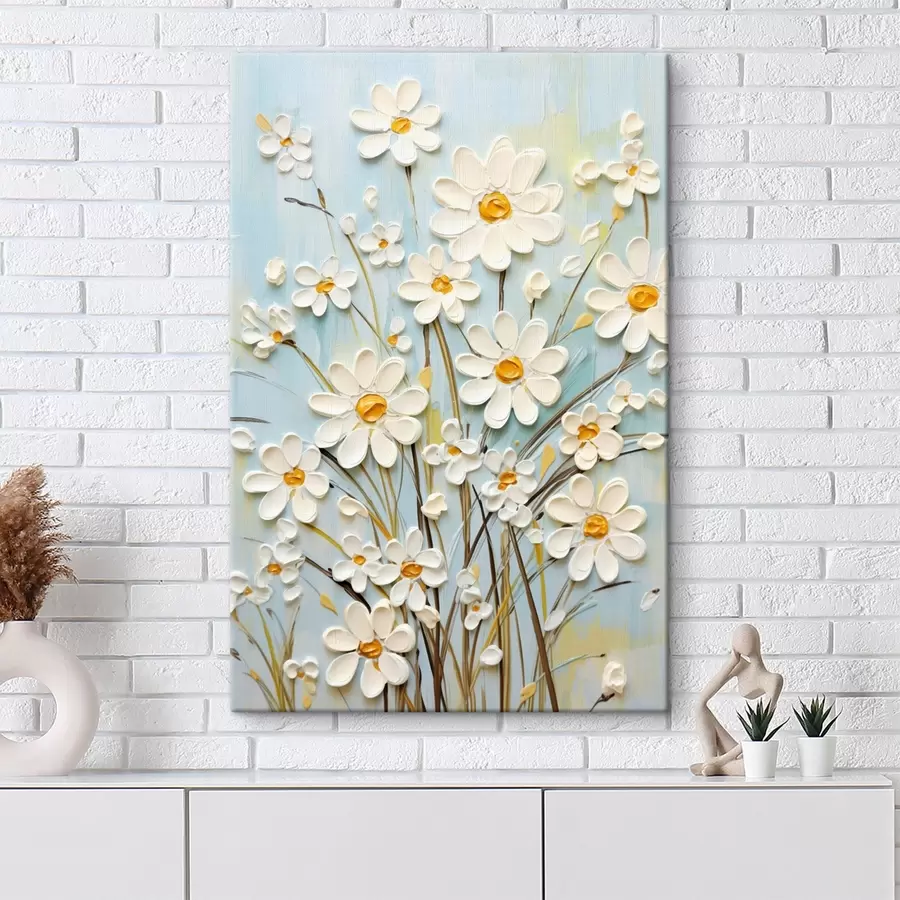 Wandbilder Strukturierte Gänseblümchen: Impasto-Kunst mit ausdrucksstarken Pinselstrichen s45266